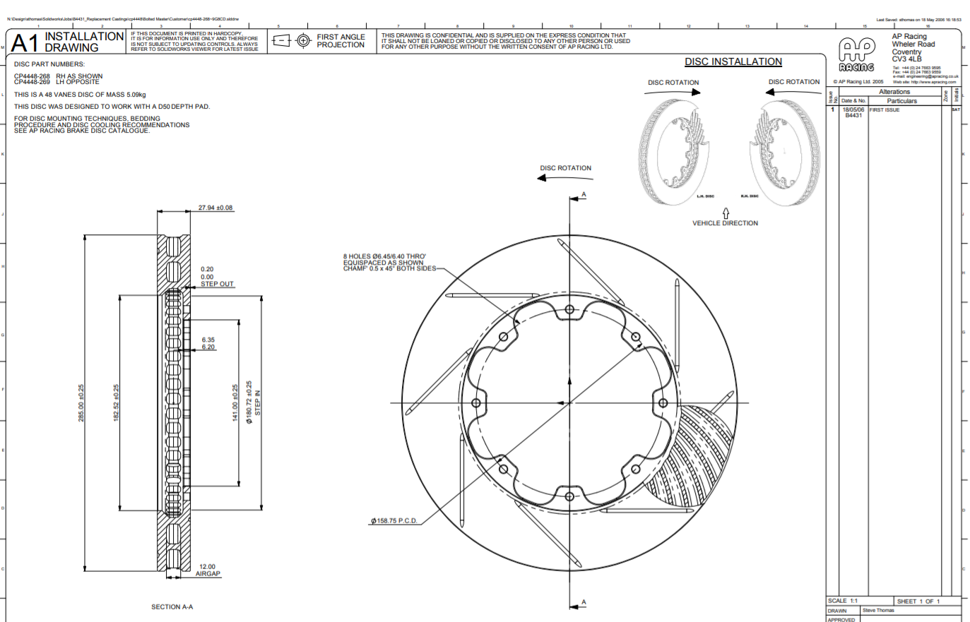 Disque de frein Ø 285 mm x 28 mm AP Racing Sierra RS Cosworth